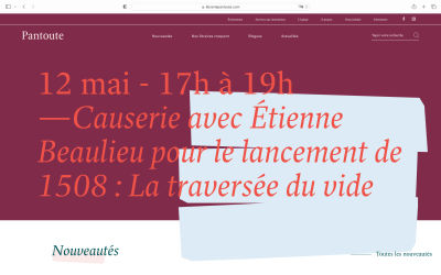 A screenshot of the Pantoute website that displays the use of playful solid color shapes to emphasize the text on top of them