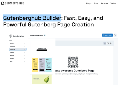 Gutenberghub Builder homepage