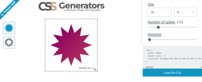 A screenshot of a starburst shape in Temani’s online generator