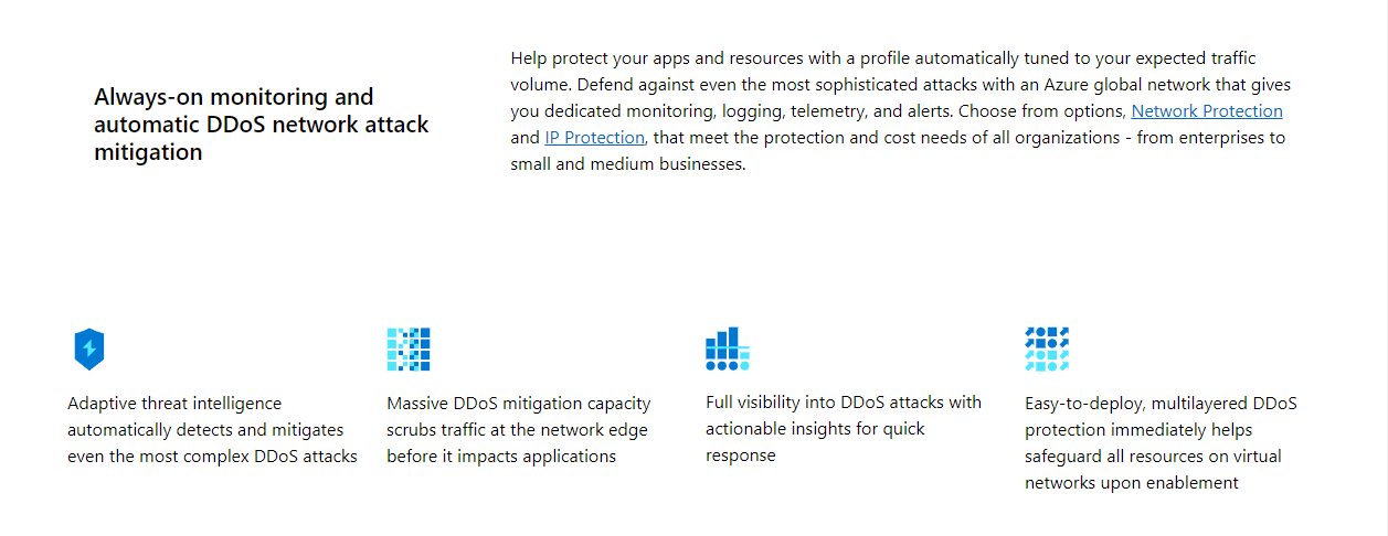 Microsoft Azure protects web applications from DDoS attacks.
