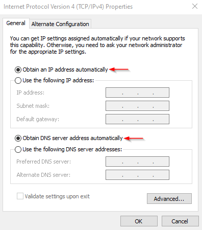 Obtain DNS server address automatically.