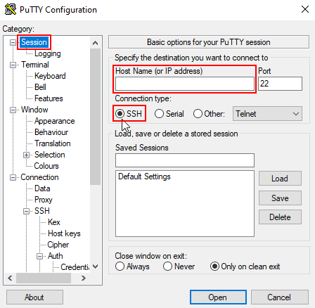 Setting up the VPS SSH connection using PuTTy.