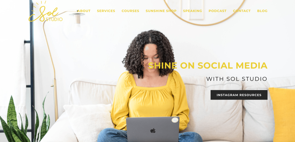 Homepage of Sol Studio, a Small Business in Social Media Management