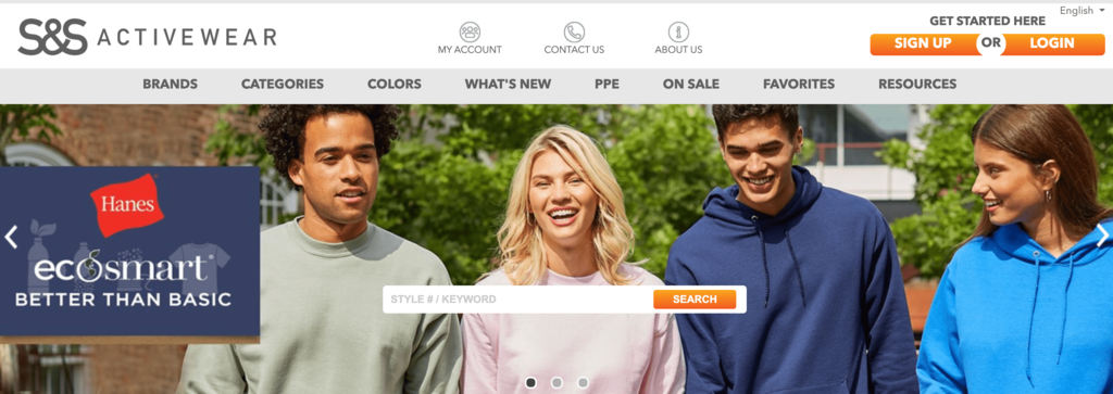 Homepage of S&S Activewear, A Store that Sells Fitness Fashion Items