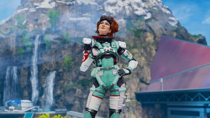Apex Legends' new character Horizon, stood on the new map, Olympus.