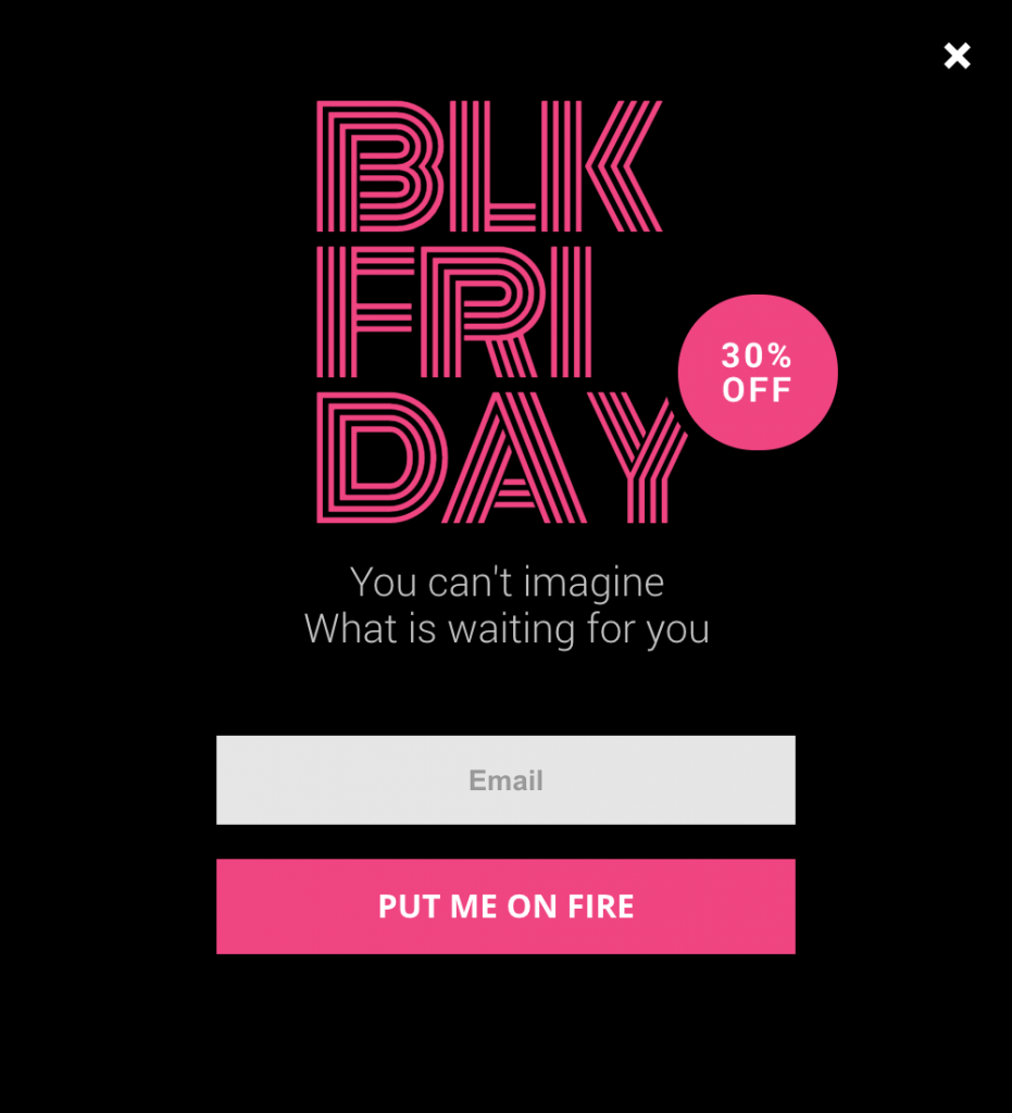 Black Friday email subscription pop up example