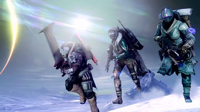 A frame from a Destiny 2: Beyond Light trailer showing the new Exotic gear.