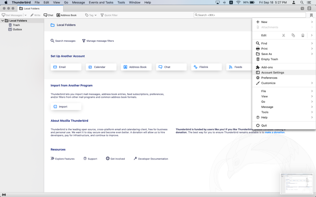 Accessing Account Settings in Mozilla Thunderbird.