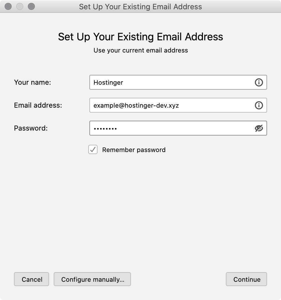 Setting up a new email address in Mozilla Thunderbird.