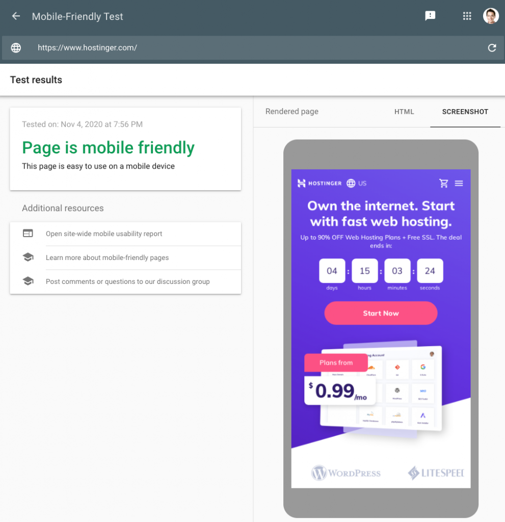Google mobile-friendly test tool 