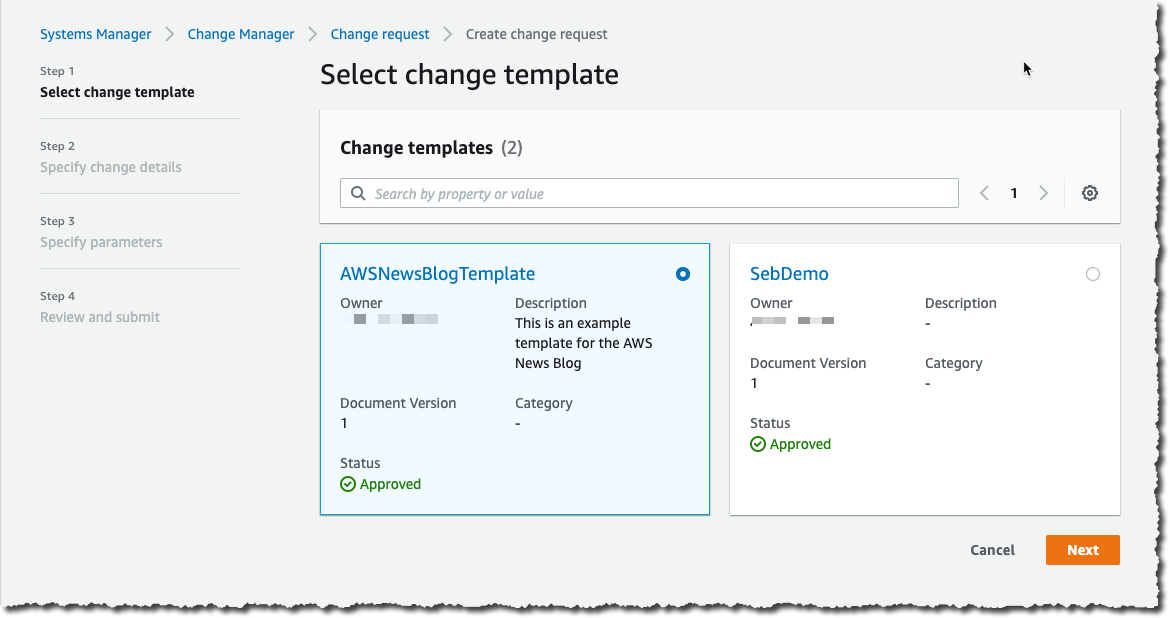 Change Manager Select Template