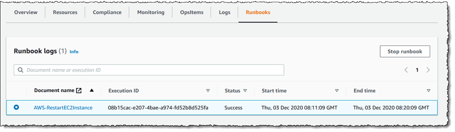 Screenshot of span title=""Application Manager/span's Runbooks tab