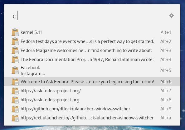 Ulauncher clipboard extension listing latest clipboard contents