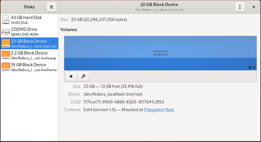 Use gnome-disks to verify free space.