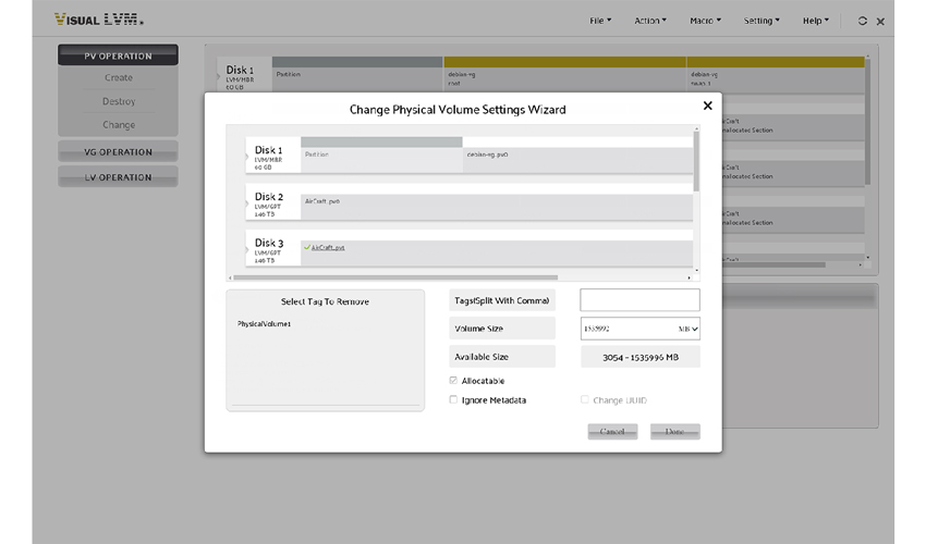The UI of change configuration of Physical Volume