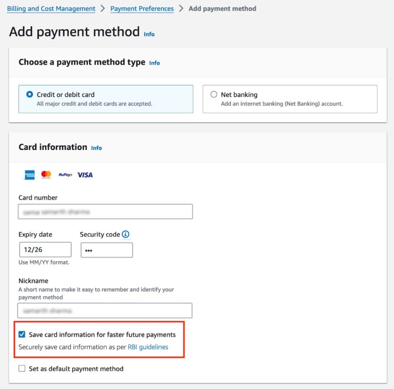 AWS India customers can now save card information for monthly AWS billing | Amazon Web Services